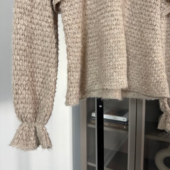 Ulla Johnson Camilla Frill Tan Baby Alpaca Ruffle Shoulder Sweater M Knit Top - Picture 4 of 7